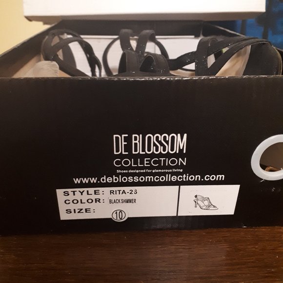 Black Metallic Glitter Heeled Sandals - Picture 7 of 11